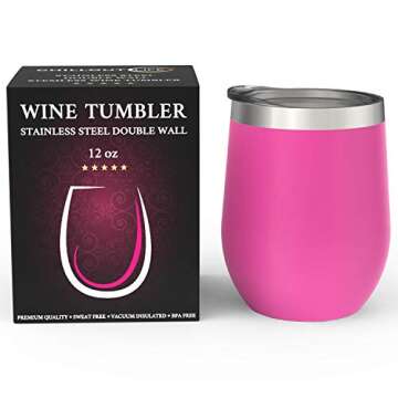 CHILLOUT LIFE 12 oz Stainless Steel Tumbler with Lid & Gift Box - Wine Tumbler Double Wall Vacuum In...