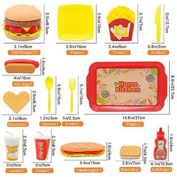 Sotodik Pretend Play Food Set for Children,Removable Fast Food Playset with Tray Hamburger Hotdog Fr...