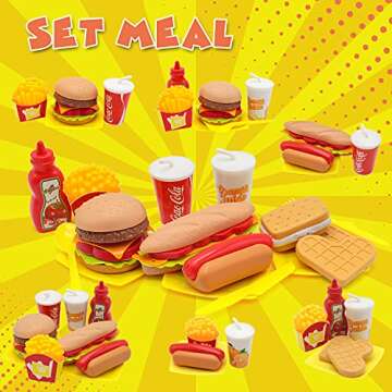 Sotodik Pretend Play Food Set for Children,Removable Fast Food Playset with Tray Hamburger Hotdog Fries Combo,Play Kitchen Accessories Role Play Toys,Christmas Birthday Gift for Kids Boys Girls(15PCS)