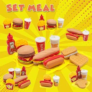 Sotodik Pretend Play Food Set for Children,Removable Fast Food Playset with Tray Hamburger Hotdog Fries Combo,Play Kitchen Accessories Role Play Toys,Christmas Birthday Gift for Kids Boys Girls(15PCS)