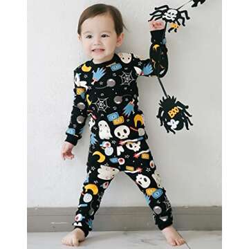VAENAIT BABY Infant Kids Toddler Boys Girls Halloween Novelty Pajama Set Horror Night Black L