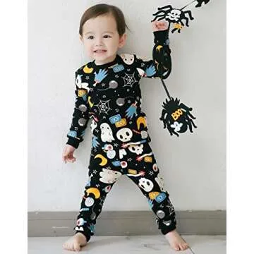 VAENAIT BABY Infant Kids Toddler Boys Girls Halloween Novelty Pajama Set Horror Night Black L