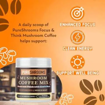Focus & Think Instant Mushroom Coffee with Ultra Concentrated Lion's Mane Mushroom Extract for Brain...