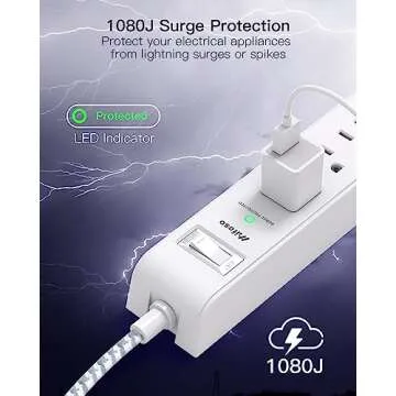 2 Pack Power Strip Surge Protector - 6 Outlets 4 USB Charging Ports, 5Ft Braided Extension Cord, Flat Plug, Overload Protection, Wall Mount for Home Office, Dorm Room Essentials White
