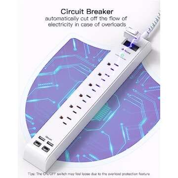 2 Pack Power Strip Surge Protector - 6 Outlets 4 USB Charging Ports, 5Ft Braided Extension Cord, Flat Plug, Overload Protection, Wall Mount for Home Office, Dorm Room Essentials White