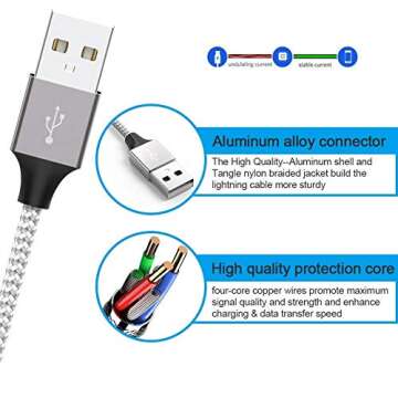iPhone Charger WZK MFi Certified 5Pack 6FT Charger Cable Nylon Braided Extra Long High Speed Data Sync Transfer Lightning Cable Compatible iPhone 11/Pro/Xs Max/X/8/7/Plus/6S/6/SE2/5S and More - Sliver