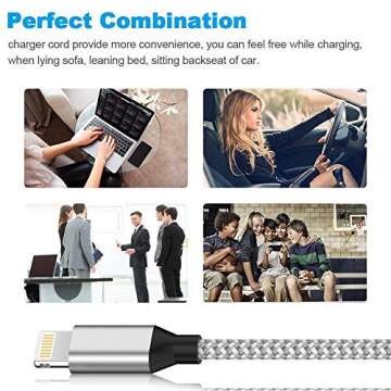 iPhone Charger WZK MFi Certified 5Pack 6FT Charger Cable Nylon Braided Extra Long High Speed Data Sync Transfer Lightning Cable Compatible iPhone 11/Pro/Xs Max/X/8/7/Plus/6S/6/SE2/5S and More - Sliver
