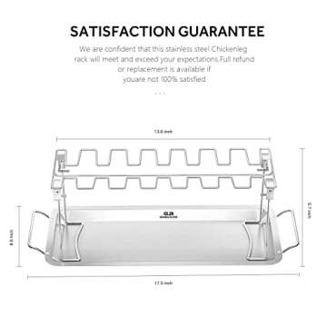G.a HOMEFAVOR Chicken Leg Wing Rack 14 Slots Stainless Steel Metal Roaster Stand with Drip Tray for Smoker Grill or Oven, Dishwasher Safe, Non-Stick, Great for BBQ, Picnic