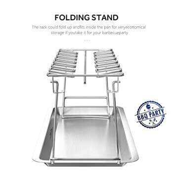 G.a HOMEFAVOR Chicken Leg Wing Rack 14 Slots Stainless Steel Metal Roaster Stand with Drip Tray for Smoker Grill or Oven, Dishwasher Safe, Non-Stick, Great for BBQ, Picnic