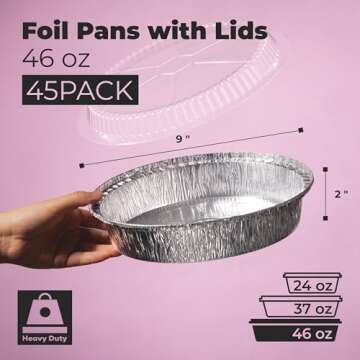 Fit Meal Prep 45 Pack 9" Round Aluminum Foil Pans with Clear Dome Lids, Disposable Cooking & Storage...