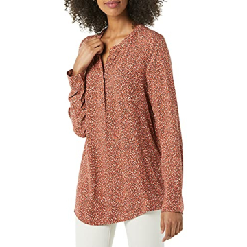 Amazon Essentials Women's Long-Sleeve Woven Blouse, Rust Leopard Print, Small