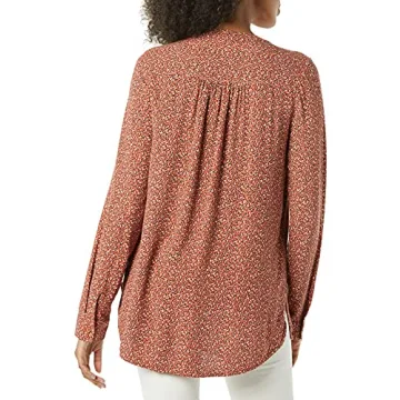 Amazon Essentials Women's Long-Sleeve Woven Blouse, Rust Leopard Print, Small