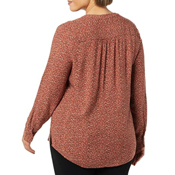 Amazon Essentials Women's Long-Sleeve Woven Blouse, Rust Leopard Print, Small