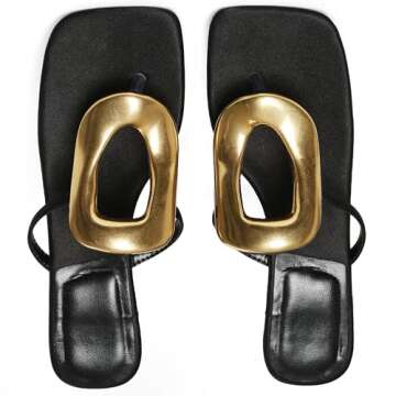 AMINUGAL Black Heeled Sandals for Women Dressy Flip Flops for Women Square Toe Thong Sandals Slip On Kitten Heels for Women Open Toe Mules Slide Sandals Women Comfortable Summer Beach Shoes Size 7.5