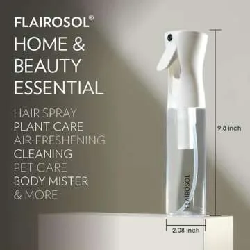 FLAIROSOL - The Original, Spray Bottle for Hair, Plants & More, Continuous Mister, Ultra Fine Water Mist, 10.1oz/300ml, Clear Bottle - Black Print