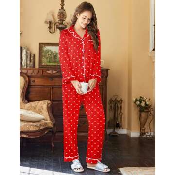 Ekouaer Womens Satin Pajama Set Classic Pattern Silky Pj Sets Button Down Sleepwear Loungewear,Small,Red Heart