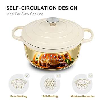 Miereirl 6 QT Enameled Dutch Oven Pot with Lid, Cast Iron Dutch Oven with Dual Handles for Bread Bak...