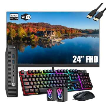 HP EliteDesk 800 G2 Mini Business Desktop PC with 24" FHD Monitor, 6th Gen Quad Core i5-6500, 16GB D...