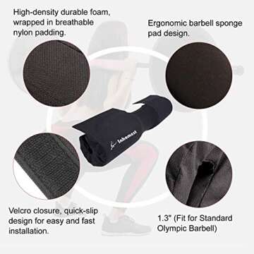 Inhomest Barbell Pad Squat Pad for Squats Hip Thrusts Lunges Glute - Neck & Shoulder Protective Pad with Nylon Padding Support, Fit for Smith Machine and Olympic Standard Weightlifting Cushion(Black)
