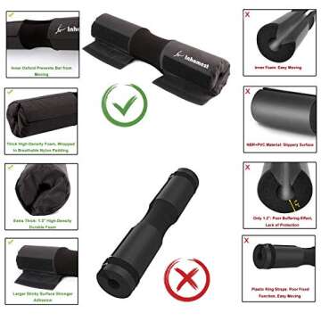 Inhomest Barbell Pad Squat Pad for Squats Hip Thrusts Lunges Glute - Neck & Shoulder Protective Pad with Nylon Padding Support, Fit for Smith Machine and Olympic Standard Weightlifting Cushion(Black)