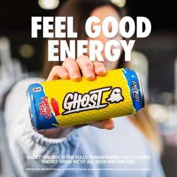GHOST Energy Drink - 12-Pack, Swedish Fish, 16oz Cans - Energy & Focus & No Artificial Colors - 200m...