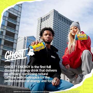 GHOST Energy Drink - 12-Pack, Swedish Fish, 16oz Cans - Energy & Focus & No Artificial Colors - 200mg of Natural Caffeine, L-Carnitine & Taurine - Gluten-Free & Vegan
