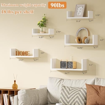 Floating Wall Shelves Set of 5 - Stylish Decor