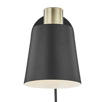 Light Society LS-W280-BK Alexi Plug-in Wall Sconce in Matte Black with Swivel Arm and Brass Details, Modern Contemporary Loft-Style Lighting