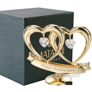 Matashi 24K Gold Plated Double Heart Sculpture with Crystals – Elegent Gift for Her, Mom, Wife, Gr...