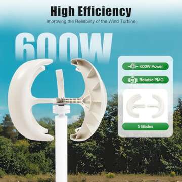 Wind Turbine Generator, 12V 600W 5 Blades Vertical Axis Wind Turbine Kit 2m/s Low Wind Speed Startin...