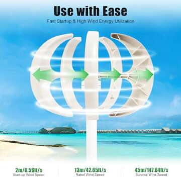 Wind Turbine Generator, 12V 600W 5 Blades Vertical Axis Wind Turbine Kit 2m/s Low Wind Speed Starting Wind Power Generator with Controller for Home, Camping & Boat Use - White (12V)