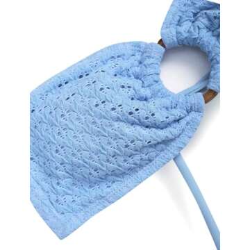 ZAFUL Women's Bandeau Bikini Strapless O Ring Lace Tie Back High Cut Two Piece Swimsuit Bathing Suits (2-Blue, S)