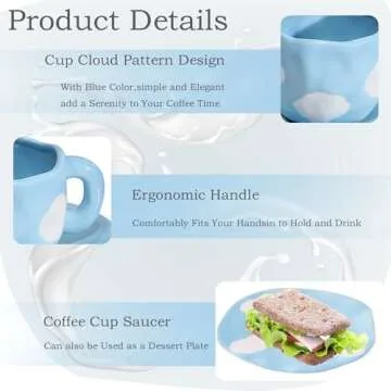 Disoza Coffee Mugs Set with Saucer Cute Cloud In The Sky Cup Gifts for Women for Birthday Tea Coffee...