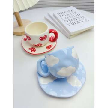 Disoza Coffee Mugs Set with Saucer Cute Cloud In The Sky Cup Gifts for Women for Birthday Tea Coffee Mug 250 ML Ceramic Cup Birthday Gift for Women Girls Mom Friend Coffee Mug Tea Cup Saucer Set