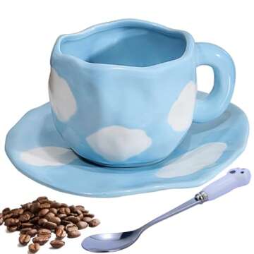 Disoza Coffee Mugs Set with Saucer Cute Cloud In The Sky Cup Gifts for Women for Birthday Tea Coffee Mug 250 ML Ceramic Cup Birthday Gift for Women Girls Mom Friend Coffee Mug Tea Cup Saucer Set