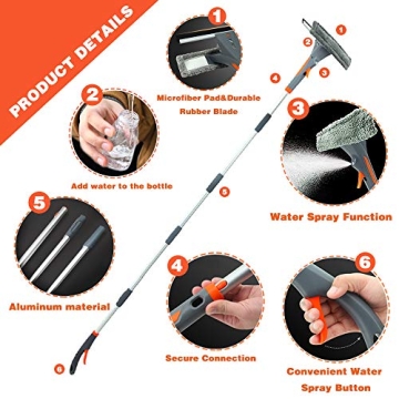 Extendable Window Squeegee with Spray, 3 in 1 Window Squeegee Cleaner, 76'' Window Cleaning Equipment Kit for Indoor/Outdoor High Window(2 PAD)[2022 Upgrade]