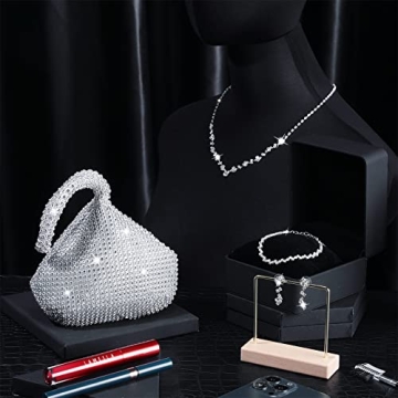 Meanplan Silver Clutch Purse Jewelry Set for Women