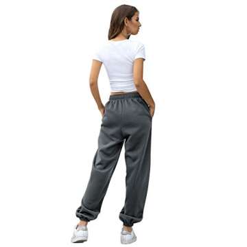 Comfy Sweatpants Women Girls Joggers Light Weight High Waisted Cuffed Yoga Cute Sport Gym Athletic Fit Lounge Pants Dark Grey XL
