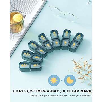 Am Pm Pill Organizer, Weekly Pill Box 2 Times A Day - Acedada 7 Day Pill Organizer with 7 Separate Containers, Portable Daily Medicine Dispenser Case for Vitamin, Fish Oils, Supplements, Stylish Blue