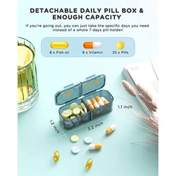 Am Pm Pill Organizer, Weekly Pill Box 2 Times A Day - Acedada 7 Day Pill Organizer with 7 Separate Containers, Portable Daily Medicine Dispenser Case for Vitamin, Fish Oils, Supplements, Stylish Blue