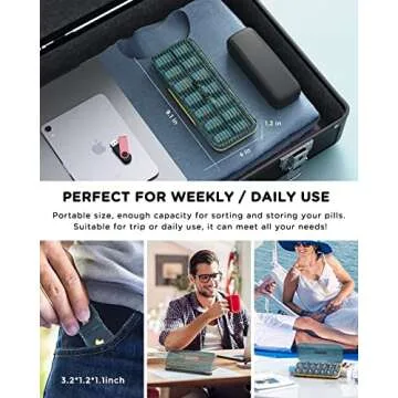 Am Pm Pill Organizer, Weekly Pill Box 2 Times A Day - Acedada 7 Day Pill Organizer with 7 Separate Containers, Portable Daily Medicine Dispenser Case for Vitamin, Fish Oils, Supplements, Stylish Blue