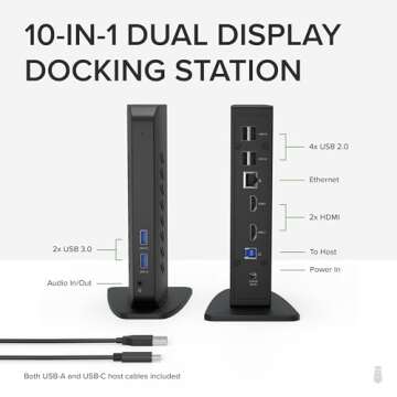 Plugable USB 3.0 and USB-C Universal Laptop Docking Station with 2 HDMI Ports for Windows, Mac, and ...