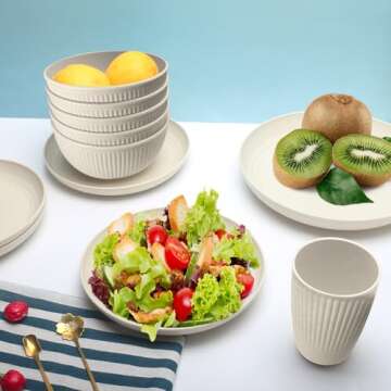 VIVAHEARTH 32-Piece Wheat Straw Dinnerware Sets, Dishes Set for 8, Unbreakable Plates, Bowls, Cups S...