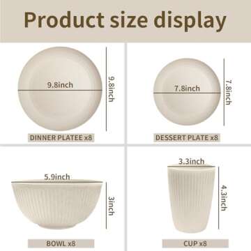 VIVAHEARTH 32-Piece Wheat Straw Dinnerware Sets, Dishes Set for 8, Unbreakable Plates, Bowls, Cups Sets for Kitchen Parties Camping RV - Beige
