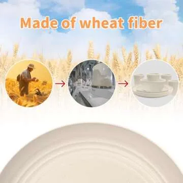 VIVAHEARTH 32-Piece Wheat Straw Dinnerware Sets, Dishes Set for 8, Unbreakable Plates, Bowls, Cups Sets for Kitchen Parties Camping RV - Beige