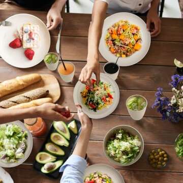 VIVAHEARTH 32-Piece Wheat Straw Dinnerware Sets, Dishes Set for 8, Unbreakable Plates, Bowls, Cups Sets for Kitchen Parties Camping RV - Beige