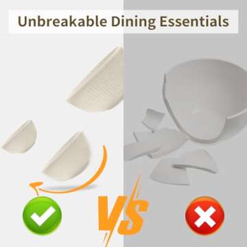 VIVAHEARTH 32-Piece Wheat Straw Dinnerware Sets, Dishes Set for 8, Unbreakable Plates, Bowls, Cups Sets for Kitchen Parties Camping RV - Beige