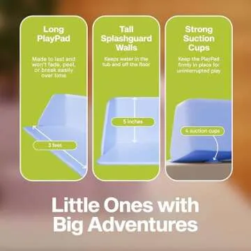 Little Splasher PlayPad, 3-Ft Long with SplashGuard for Bathtub, 5-Inch Tall - Kids Mess-Free Bath and No Leaks with Strong Suction Cups - Ocean Blue