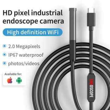 Endoscope Camera with Light,1080P HD Borescope with 6 LED Lights 9.8FT Semi-Rigid Snake Camera with ...