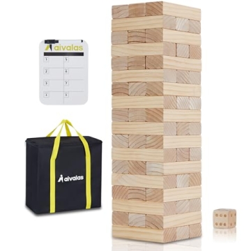 Aivalas Giant Timber Blocks Games, 56 Blocks Large Tower Outdoor/Indoor Games - Includes Carry Bag a...